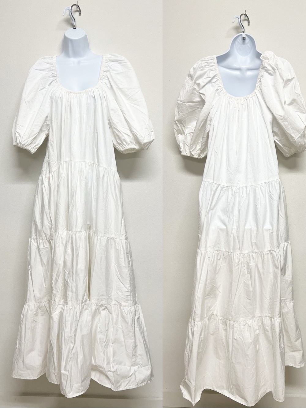 MIKOH Womens White Cotton Voluminous Tiered Puffed Sleeve Maxi Brava Dress